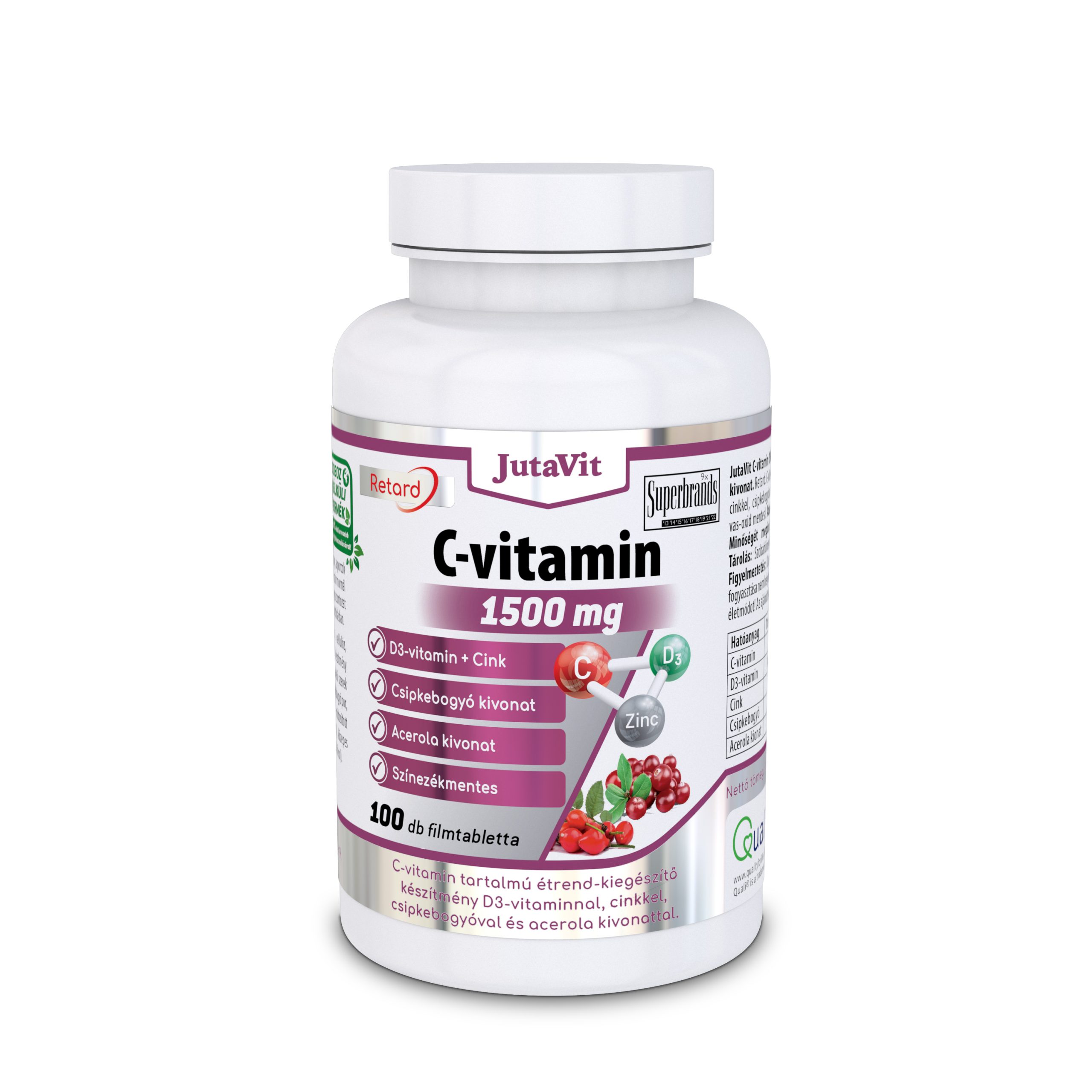 JutaVit C-Vitamin 1500mg +csipkebogyó +Acerola kivonat + D3 vitamin + Cink 100db