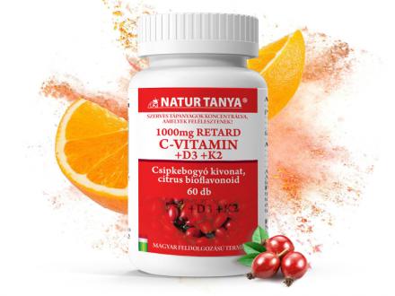 Natur Tanya® 1000 mg Retard C-vitamint, D3- és K2-vitaminokat tartalmazó, nyújtott felszívódású tabletta