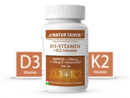 Natur Tanya® D3 és K2-VITAMIN EGYÜTT! 4000IU D3-vitamin és 60mcg K2 kivonat 1 tablettában! 100db
