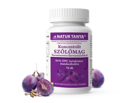 Akció! Natur Tanya® Szerves Szőlőmag tabletta - standardizált 95%os OPC tartalom. Még a vér-agy gáton is átjut!